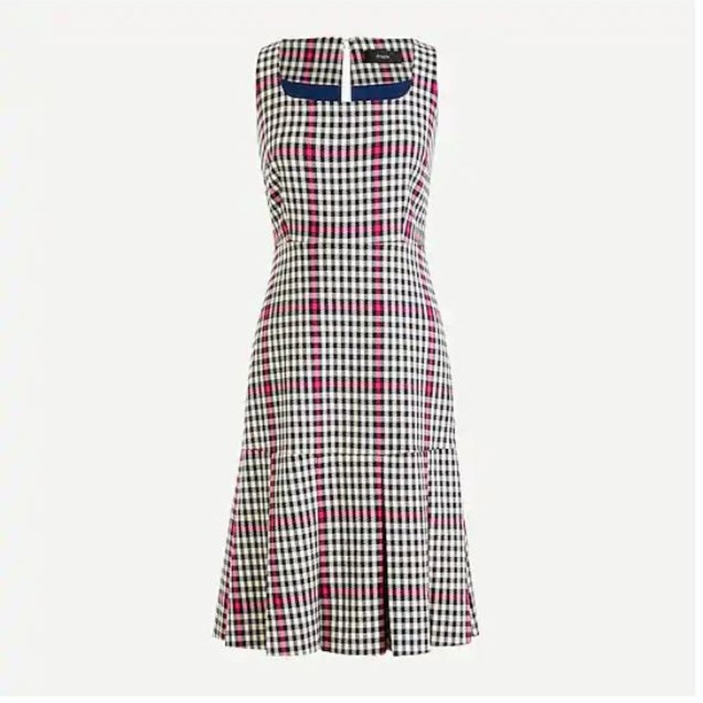 *J Crew Scoopneck Flare Dress Herringbone Twill Sz Tall 2 NWT